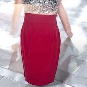 Chaus Brick Red 100% Lined Silk Knee Length Pencil Skirt Size 4